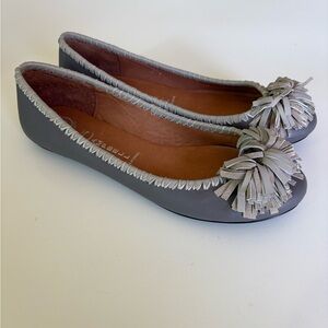 Jeffrey Campbell Ibiza Last Handmade Pom Pom Flats Slip On Leather Grey Size 9